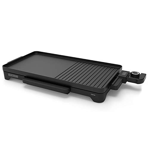 Black+Decker BXGD2200E – Plancha de asar electrica con grill 2200W. Bandeja recoge grasas. Recubrimiento antiadherente. Fácil limpieza. Control temperatura.