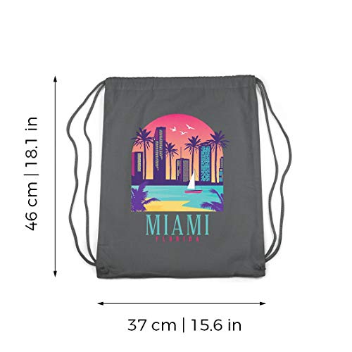 BLAK TEE Miami Florida Skyline Organic Cotton Drawstring Gym Bag Grey