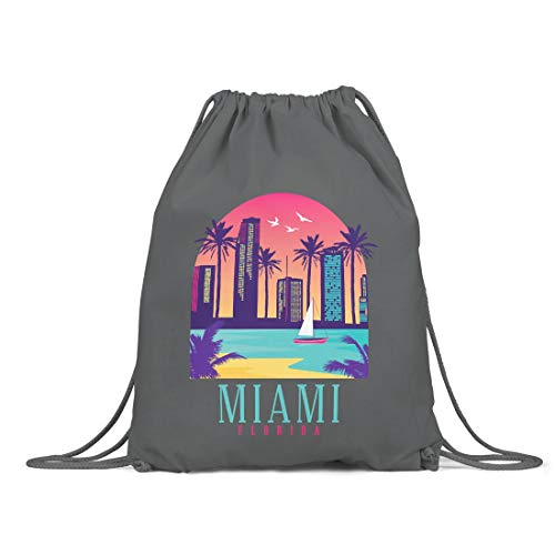 BLAK TEE Miami Florida Skyline Organic Cotton Drawstring Gym Bag Grey