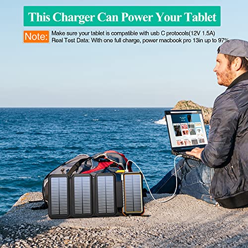 BLAVOR Solar Charger 20000mAh Power Bank,18W 3A Fast Charger Outdoor External Battery with 4 Solar Panels&Camping Light&Compass&PD USB C for Laptop/iOS&Android Phone Charge