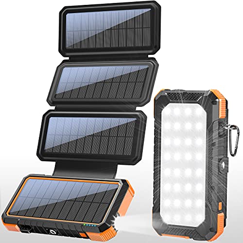 BLAVOR Solar Charger 20000mAh Power Bank,18W 3A Fast Charger Outdoor External Battery with 4 Solar Panels&Camping Light&Compass&PD USB C for Laptop/iOS&Android Phone Charge