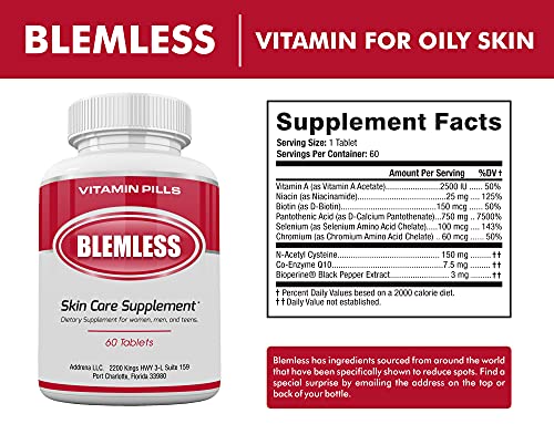 Blemless Suplementos Para La Piel Transparente Sin Imperfecciones| Pastillas de VItaminas Para Mujeres y Hombres Que Pueden Ayudar en algunos puntos y manchas 60CT