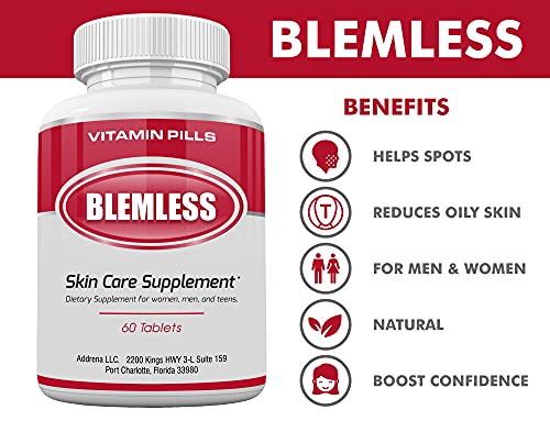 Blemless Suplementos Para La Piel Transparente Sin Imperfecciones| Pastillas de VItaminas Para Mujeres y Hombres Que Pueden Ayudar en algunos puntos y manchas 60CT