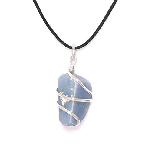 Blessfull Healing Reiki Espiritual Fe Curación Gemstone Energía Angelite Stone Wire Wrap Tamble Collar Colgante