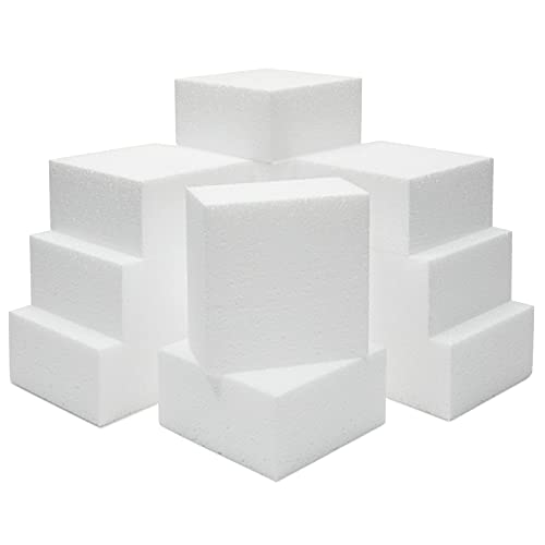 Bloques de espuma para manualidades (12 unidades) - Ladrillos cuadrados de Poliestireno para artes y manualidades - Color blanco - 10,2 cm x 10,2 cm x 5,1 cm cada uno