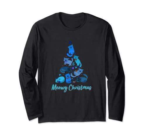 Blue Meowy Christmas | Árbol de Navidad Kitty Manga Larga