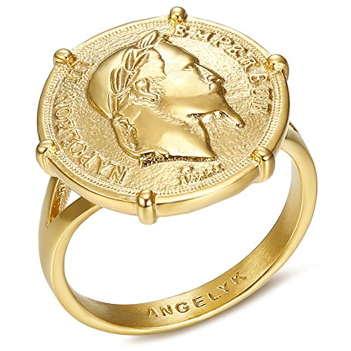 BOBIJOO JEWELRY - Anillo Anillo Anillo de Hombre Mujer de Napoleón III-Diseñador de la Moneda de 20 Francos de Oro Louis 316L de Acero Cromado - 19 (9 US), Dorado - Acero Inoxidable 316