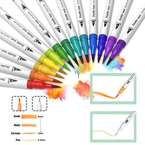 BOIROS Rotuladores Lettering, Rotuladores Pincel Lettering, 36 Colores Rotuladores Acuarela Marcadores de Punta Doble Rotuladores Punta Fina Rotuladores Permanentes de Colores para Arte Dibujo