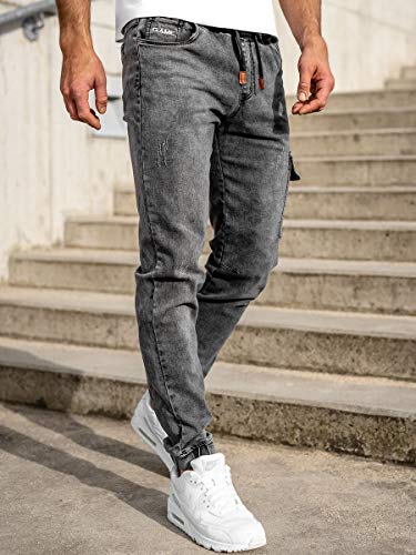 BOLF Hombre Pantalón Vaquero Cargo Jogger Denim Jeans Pantalón de Mezclilla Skinny Vaqueros Sombreado Vaqueros Ajustados de Algodón Slim Fit Estilo Urbano Red Fireball HY895 Negro XL [6F6]