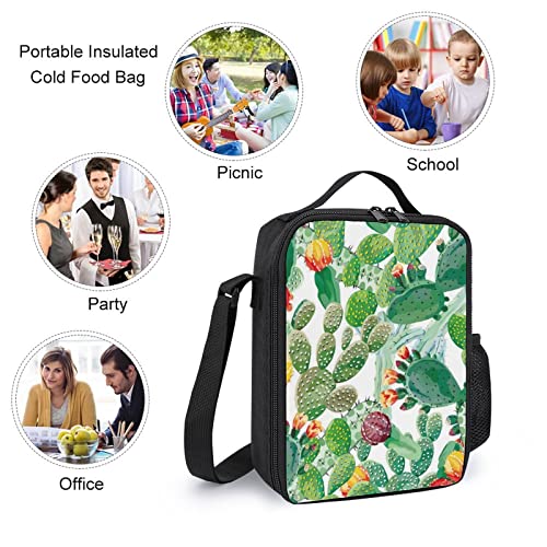 Bolsa De Almuerzo Escolar Aislada Cactus Flores Exóticas Hojas Florales Cooler Tote Box Para Niños, Niñas, Adolescentes, Niños