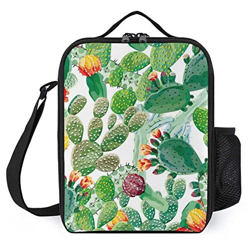 Bolsa De Almuerzo Escolar Aislada Cactus Flores Exóticas Hojas Florales Cooler Tote Box Para Niños, Niñas, Adolescentes, Niños