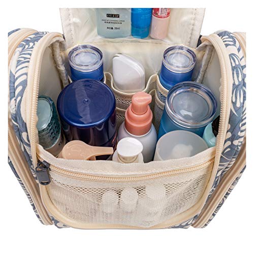 Bolsa de aseo colgante de viaje, organizador cosmético de maquillaje para mujeres y niñas, Blue Leaf (Medium), free