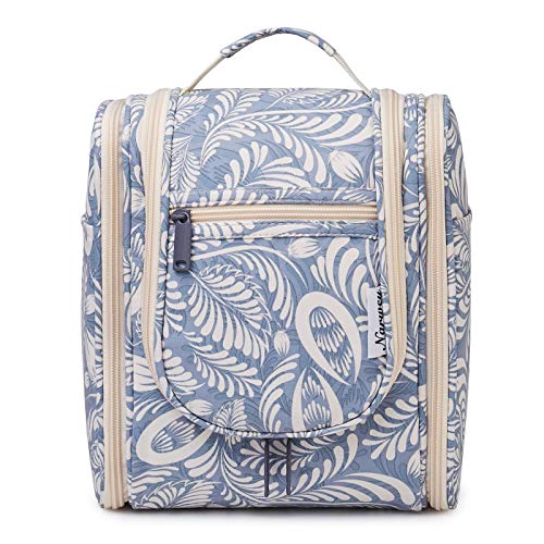 Bolsa de aseo colgante de viaje, organizador cosmético de maquillaje para mujeres y niñas, Blue Leaf (Medium), free