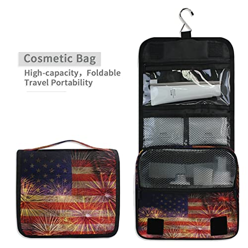 Bolsa de aseo con bandera de Estados Unidos, bolsa de cosméticos, bolsa de almacenamiento con gancho para mujeres y niñas