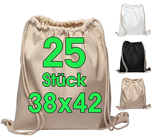 Bolsa de gimnasia de algodón 25 piezas Bolsa deportiva de 38 x 42 cm - bolsa de algodón, bolsa de yute OEKO-TEX® bolsa de tela certificada bolsa de compras Gym Sac Sack para pintura (naturaleza)