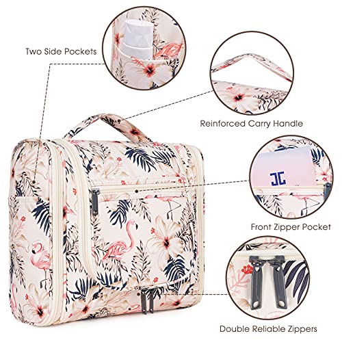 Bolsa de lavado de artículos de tocador para colgar de viaje, organizador de cosméticos para mujeres, niñas y niños, Flamenco Beige (Grande)