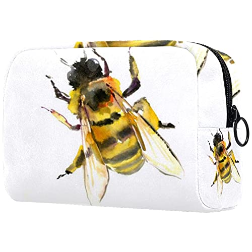 Bolsa de maquillaje portátil de viaje grande para cosméticos, neceser maquillaje caja de afeitar para hombre mujeres y niñas abeja amarillo