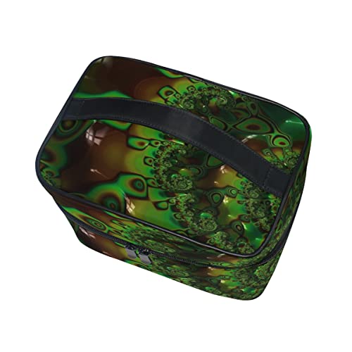 Bolsas de Maquillaje Fractales Grandes Juego de Julia matemática Abstracta Verde con asa Superior portátil Bolsa de Maquillaje de Viaje para Mujeres y niñas Viajes 9x6.2x6.5 Pulgadas