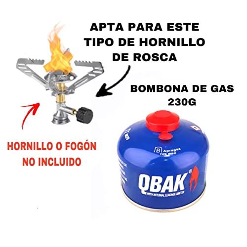 Bombona Camping gas de Rosca Recambio Hornillo Portatil cartucho gas cp camping de 230g de gas azul Butano para Cocina Portátil Bombona camping gas pequeñas para cocinar y Acampar (230g)