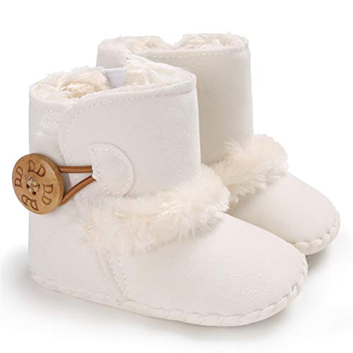 Botas de Bebés Unisexo Zapatos Primeros Pasos Invierno Soft Sole Botas Suaves de Nieve de Suela 0-18 Meses (6-12 Meses, Blanco)