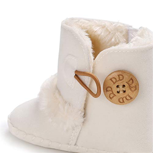 Botas de Bebés Unisexo Zapatos Primeros Pasos Invierno Soft Sole Botas Suaves de Nieve de Suela 0-18 Meses (6-12 Meses, Blanco)