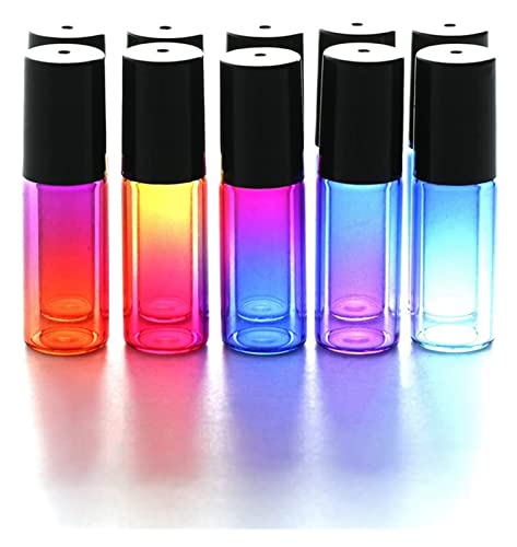 Botella de rociado portátil Botella de aceite esencial Rollerball Botella con rollerball de acero inoxidable 5ml Color de arco iris de 5 ml Vidrio engrosado, 10 piezas de botella de bolera de rollerb