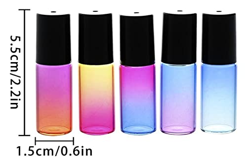 Botella de rociado portátil Botella de aceite esencial Rollerball Botella con rollerball de acero inoxidable 5ml Color de arco iris de 5 ml Vidrio engrosado, 10 piezas de botella de bolera de rollerb