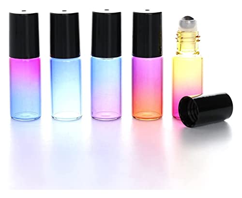 Botella de rociado portátil Botella de aceite esencial Rollerball Botella con rollerball de acero inoxidable 5ml Color de arco iris de 5 ml Vidrio engrosado, 10 piezas de botella de bolera de rollerb