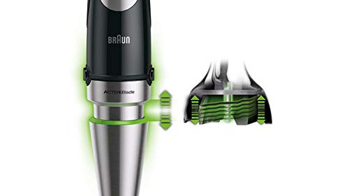 Braun Minipimer 9047 - Batidora de Mano de 1000W, 5 Accesorios (Batidora de Vaso 1,25L, Minipicadora de 350ml, Varillas, Pasapuré, Vaso Medidor 600ml), Velocidad Automática, Tecnología Active Blade