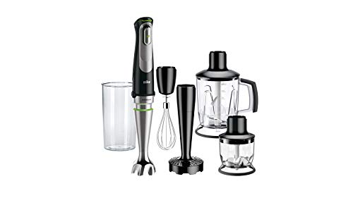 Braun Minipimer 9047 - Batidora de Mano de 1000W, 5 Accesorios (Batidora de Vaso 1,25L, Minipicadora de 350ml, Varillas, Pasapuré, Vaso Medidor 600ml), Velocidad Automática, Tecnología Active Blade