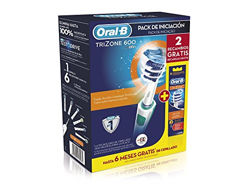 Braun Oral-B TriZone 600 Adulto Cepillo dental tri-zona Azul, Color blanco - Cepillo de dientes eléctrico (Batería, Integrado, 1 pieza(s), 2 pieza(s))