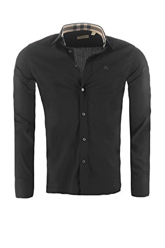 BURBERRY BRIT Camisa para Hombre de Corte Ajustado, Color:Negro, Tamaño:XL