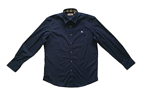 BURBERRY Camisa de manga larga de algodón para hombre, 4500589605, azul, turquesa, L