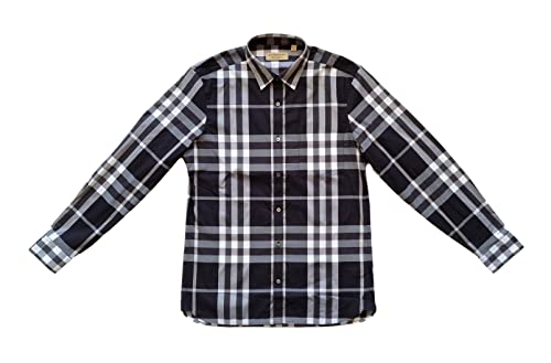 BURBERRY Camisa de manga larga de algodón para hombre 8004536 Check negro gris, Check Negro Gris, L
