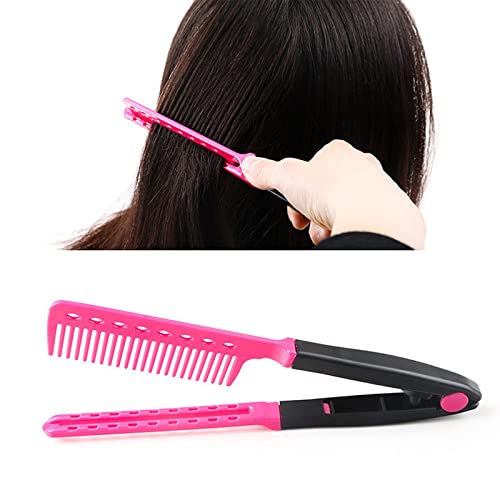 Cabello Peine Recto，Peine en Forma de V，Peine de Diseno en Plegable，Peines para el Cabello de Salón para Peluquería Casera，Peluquería，Alisado，Rizado，Prevención de Nudos(3 piezas: azul，rosa，rosa roja)