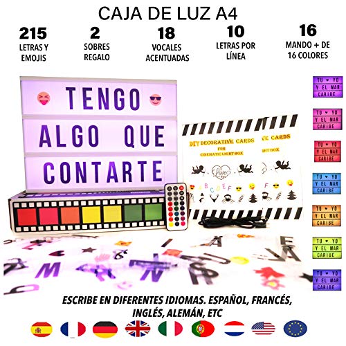 Caja de luz A4 MULTICOLOR con 215 tarjetas.10 láminas por fila. Cartel luminoso vintage para decorar habitacion, negocio, fiesta.