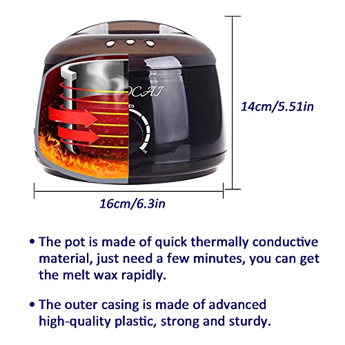 Calentador de Cera Eléctrico Profesional, El Kit incluye Maquina Cera Caliente 500ml, 4×100g Depilatoria Cera, 10 Espátulas, 5 Collares Protección