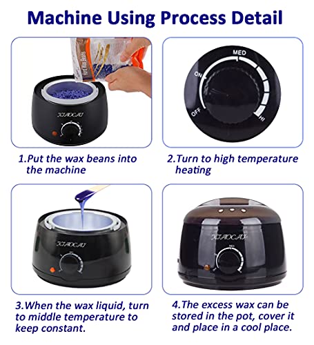 Calentador de Cera Eléctrico Profesional, El Kit incluye Maquina Cera Caliente 500ml, 4×100g Depilatoria Cera, 10 Espátulas, 5 Collares Protección