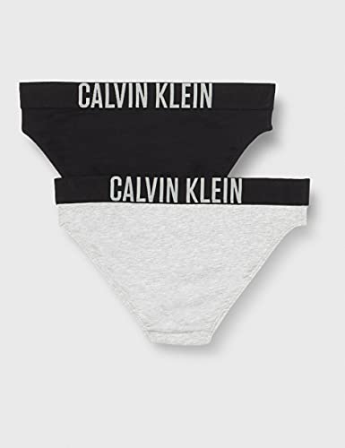 Calvin Klein 2Pk Bikini Braguitas, 1 Grey Heather/1 Black 029, 12-14 Años (Pack de 2) para Niñas