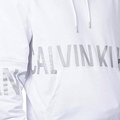 Calvin Klein Blocking Logo Hoodie Suéter, Bright White, XS para Hombre