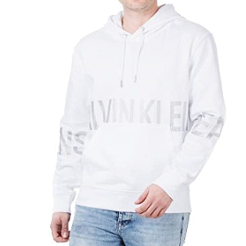 Calvin Klein Blocking Logo Hoodie Suéter, Bright White, XS para Hombre