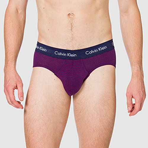 Calvin Klein Hip Brief 3PK Ropa Interior, Chino Blue/Plum Berry/Stripe, S Unisex Adulto