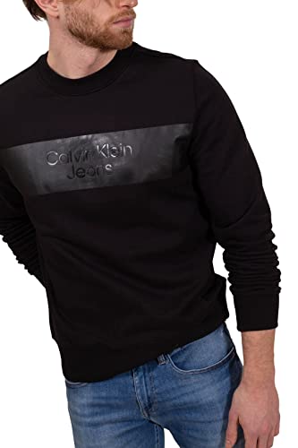 Calvin Klein Jeans - Sudadera de hombre con cuello redondo con logotipo brillante - Talla XL