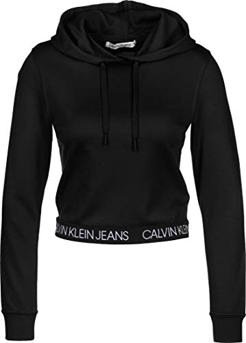 Calvin Klein Logo Elastic Milano Hoodie Suéter, CK Black, XS para Mujer