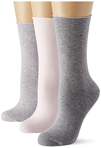 Calvin Klein Roll Top Women's Crew Socks-Calcetines para Mujer (3 Unidades) clásicos, Color Rosa, Talla única