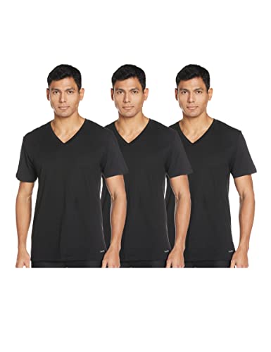 Calvin Klein S/S Cuello en V, Paquete de 3 Capa de Base Superior, Black, XL para Hombre