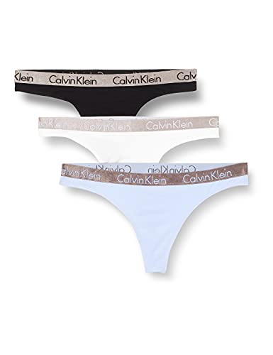 Calvin Klein Thong 3Pk Bragas, Black/White/Prepster Blue, S para Mujer