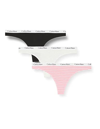 Calvin Klein Thong 3Pk Bragas, Feeder Stripe/Snow Heather/Black, XS (Pack de 3) para Mujer