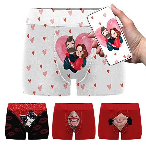 Calzoncillos con imágenes para la cara Funny, ropa interior para hombre, personalizados, transpirables, con estampado de boxeo, calzoncillos cómodos para parejas, B rojo 2., S