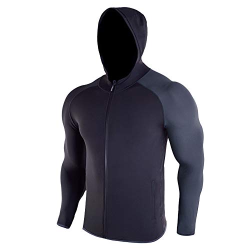 Camisa de compresión Hombre Chaqueta de compresión con capucha y cremallera, manga larga, ajustada y humectante para hombres, Chaqueta de manga larga con compresión para hombres, Capa base de deportes